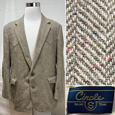 Circle S Vintage 46R Flecked Tweed Herringbone Elbow Patches Western Sport Coat