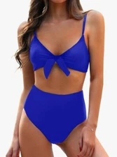 Blooming Jelly Womens Blue Knot High-Rise Two-Piece Bikini Swimsuit Size Medium