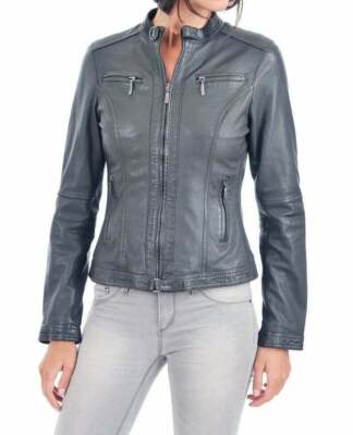 Women's Gray Leather Jacket 100% Genuine Soft Lambskin Casual Party Wear Jacket