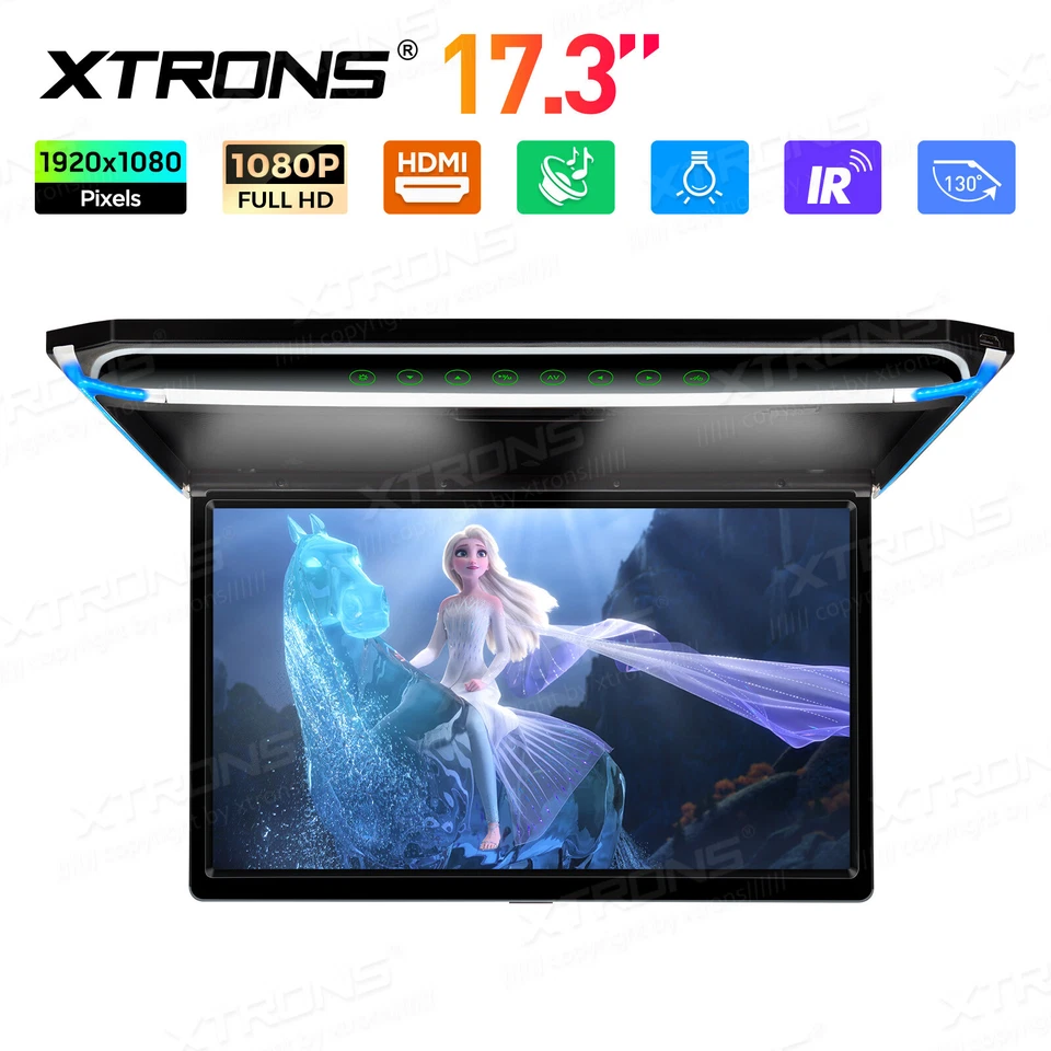 17.3" Car Roof Ceiling Flip Down Overhead Monitor 1080P USB HDMI HD TV +Headsets - Image 4 of 4