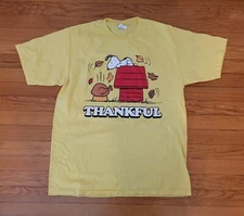 Vintage Cotton Snoopy Thankful Dog T-Shirt Tee Men's Large L Peanuts Yellow