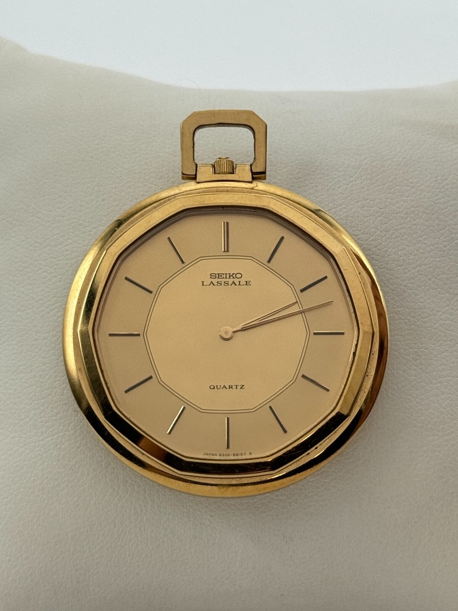 Vintage Mens Seiko Lassale Thin Pocket Watch Gold Tone 9300-5579