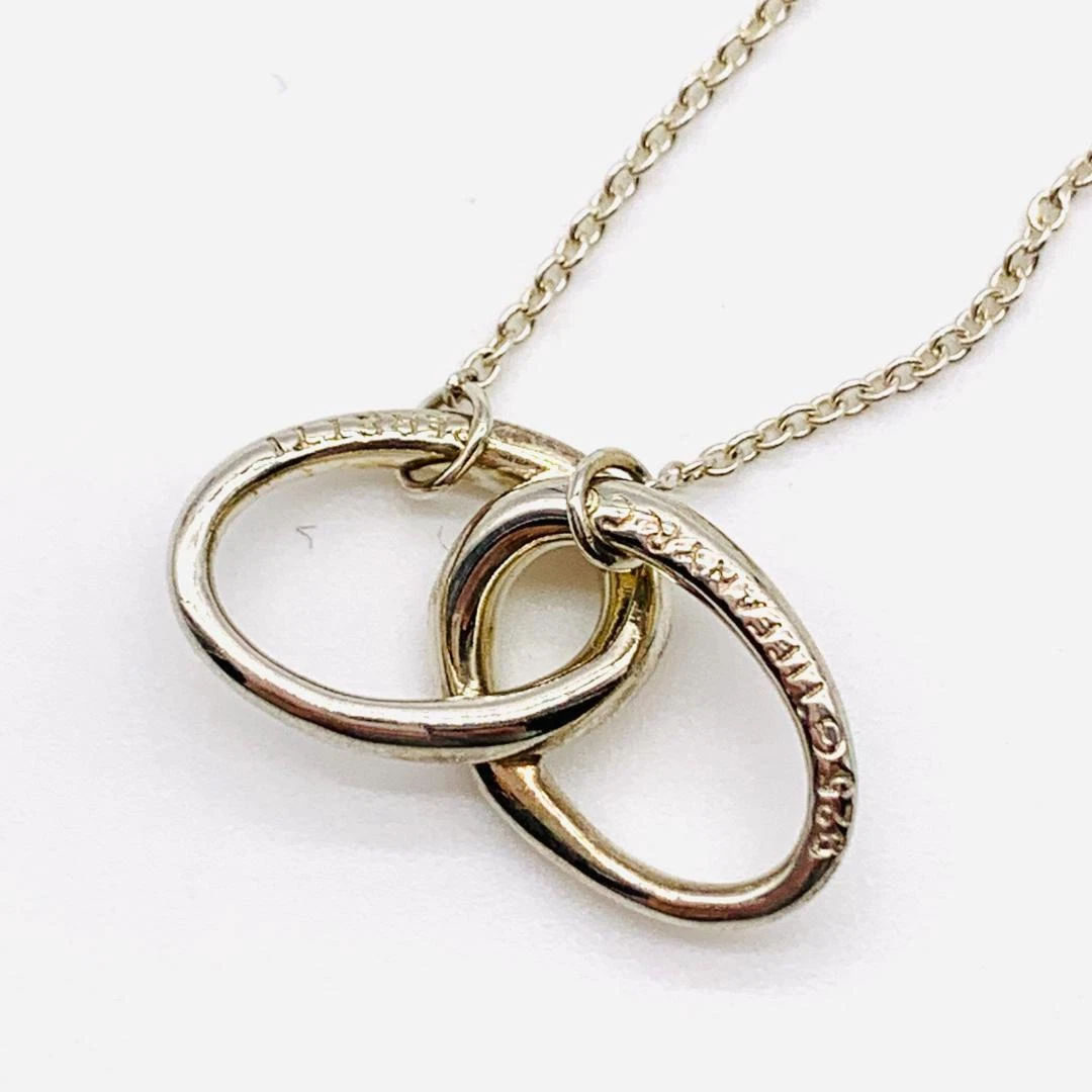 Tiffany Co. Double Loop Design Silver Pendant Necklace Sv925 34cm 2cm x 0.8cm