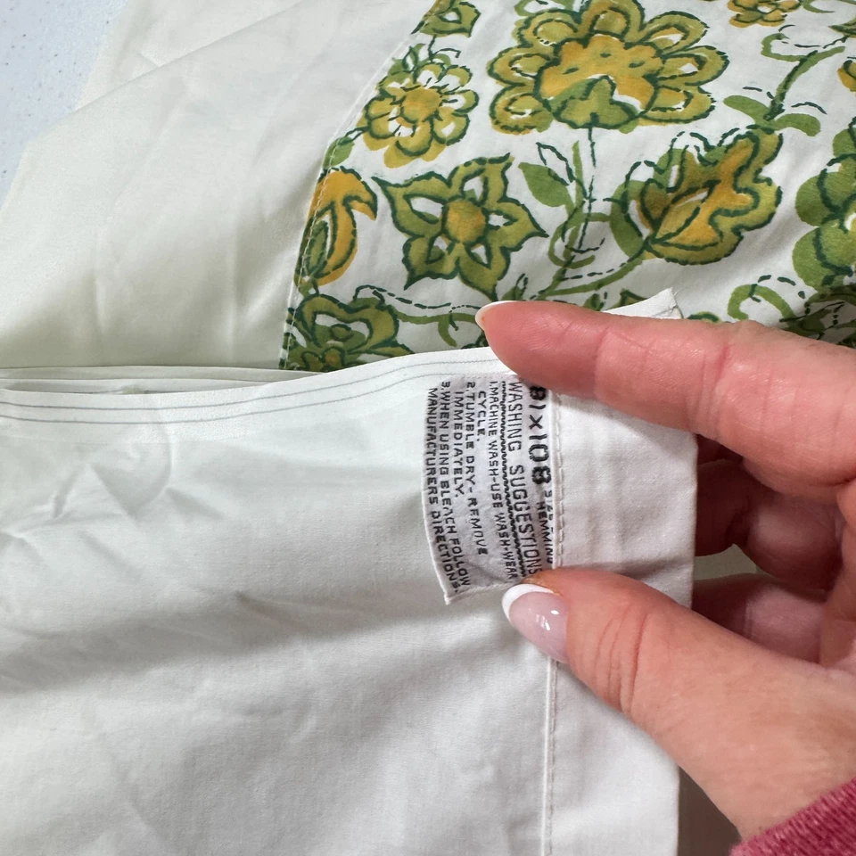 Vintage Cañón Doble Hoja Plana Verde Borde Floral Años 70 Retro mcm Gran Manor Foto 4 de 4