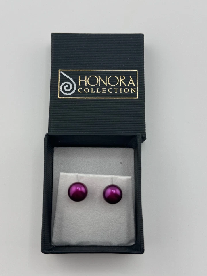 Honora Magenta Cultured Pearl Pierced Stainless Stud Earrings in Box - Image 3 of 4