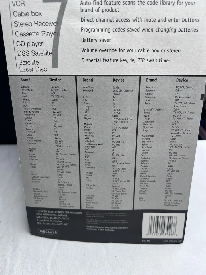 Zenith Multi-Brand Remote MBC4435 NEW FREE Shipping - Image 4 of 4