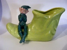 1950s Pixie Elf On A Shoe Planter Ceramic California Pottery Retro