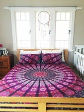 Indisches Mandala-Bettwäsche-Set, Queen-Size-Bettlaken, Tagesdecke mit 2...