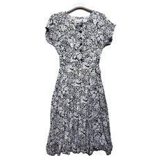 Liz Claiborne Dresses Womens Size 4 Black White Floral Midi Dress Vintage