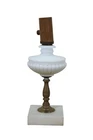 Small Vintage Fluted Milk Glass Marble Brass Budoir Vanity Table Lamp 11"
