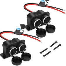 2PCS Cigarette Lighter Socket with Blade Fuse, 2-Socket Black-2P
