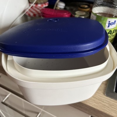 Tupperware Siebservierer Thermoduo weiß/blau retro vintage    Joghurtbereiter
