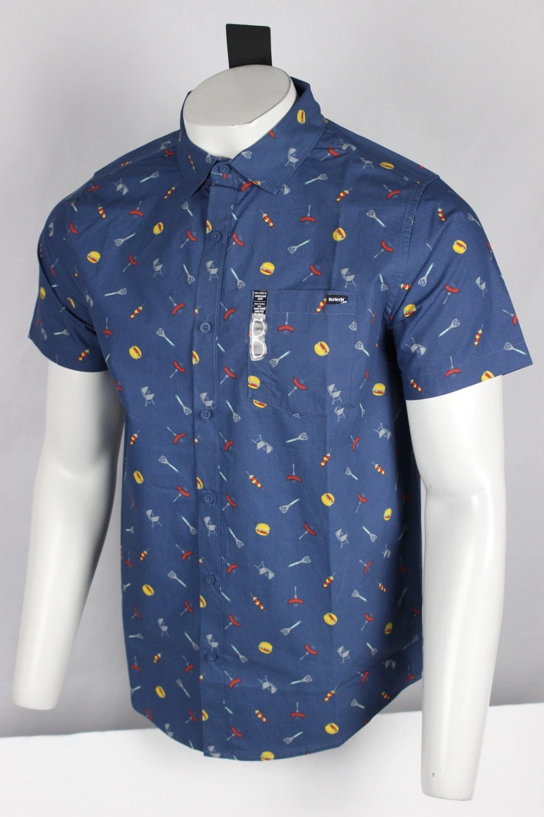 Hurley Men's BBQ Shirt Short Sleeve Woven Button Shirt Submarine Blue Multi