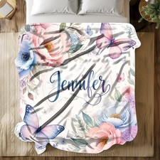 Floral Butterfly Personalized Coral Fleece Blanket Garden Decor