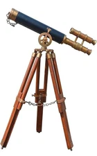 Antique Brass Vintage Telescoe with Wooden Tripod Nautical Vintage Telescope