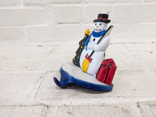 Vintage 1991 Lillian Vernon Cast Iron Snowman Christmas Stocking Hanger Holder - Picture 5 of 8