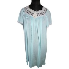 Vintage 70's Light Blue Lace-Trim Semi Sheer Nightgown Dress