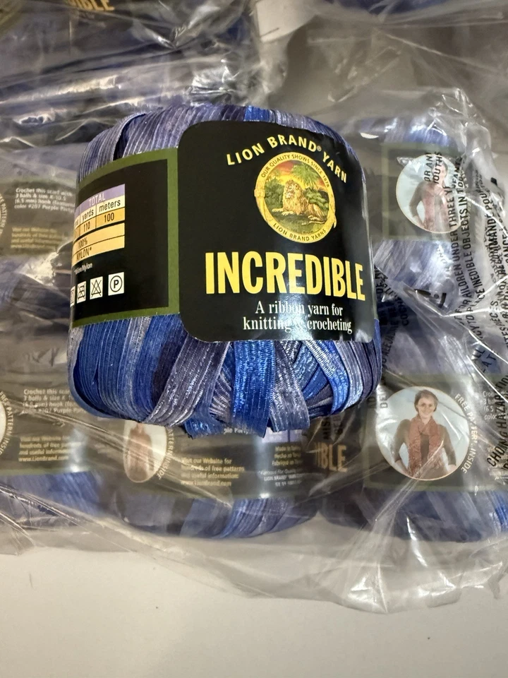 LION BRAND INCREDIBLE RIBBON YARN BLUE SHADES LOT OF 17 - Image 4 of 4