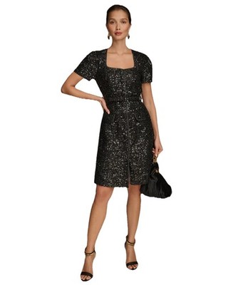 Donna Karan New York Womens 0P Sequined Belted Dress In Black