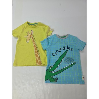 M&S Roald Dahl Natural History Museum Shirts Kids 4-6Y Yellow Blue Giraffe Croc
