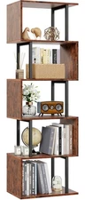 6 Tier Bookshelf, Tall S Shaped Geometric Bookcase, Modern Display Shelf Stan...