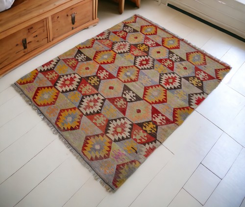 4x5 ft Rug OUSHAK RUG Hand Woven Vintage Turkish Kilim Rug Flat Weave Area Rug - Picture 3 of 18