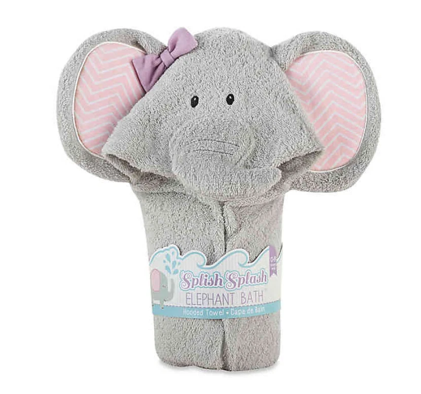 New Baby Girl Pink Ears Hooded Splish Splash Elephant Terry Cloth Towel
