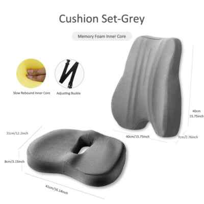 Memory Foam Seat Cushion Waist Back Support Pillow Set Hip Lumbar Pad