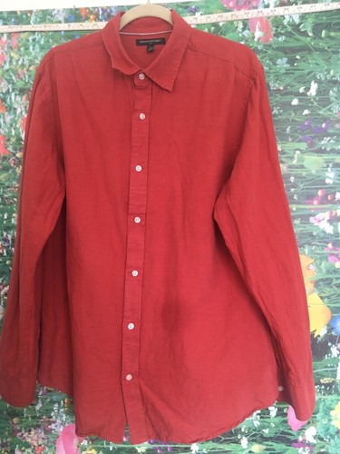 Banana Republic Large Button collar Long sleeve Linen Shirt Red Roll Up Sleeves