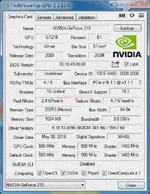 GeFore GT210 GT 210 PCIe x1 1G DDR3 DVI+HDMI+VGA for x4 x8 x16 Linux server GPU - Image 4 of 4