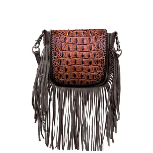 Montana West Genuine Leather Crocodile Embossed Fringe Crossbody Bag - Picture 1 of 13