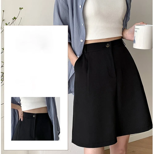 Dama Traje Informal Pantalones Cortos Rectos Pierna Ancha Culotte Suelto Cintura Alta Oficina Verano - Imagen 5 de 29