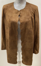Kelly & Diane Women's Cognac Faux Suede Open Front Scalloped Jacket 8 $178