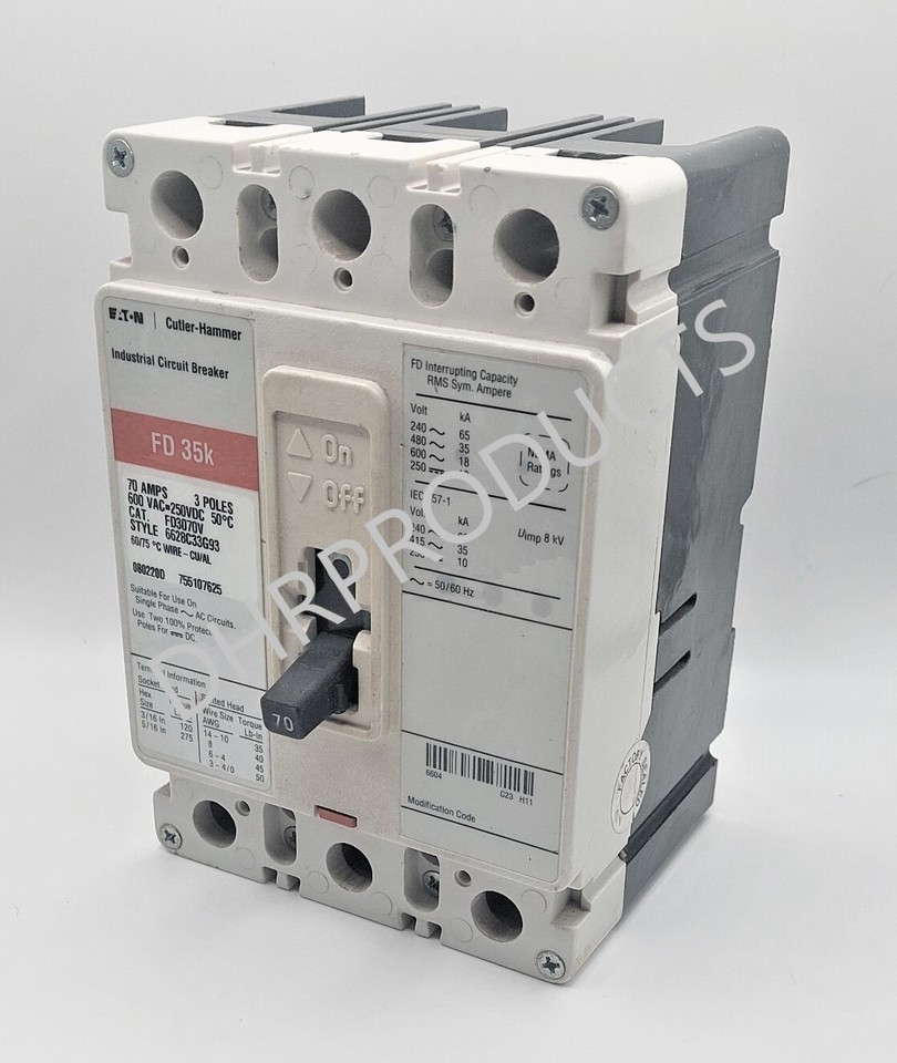 EATON CUTLER HAMMER FD3070 70 AMP 600 VOLT CIRCUIT BREAKER 35kA@480V | eBay