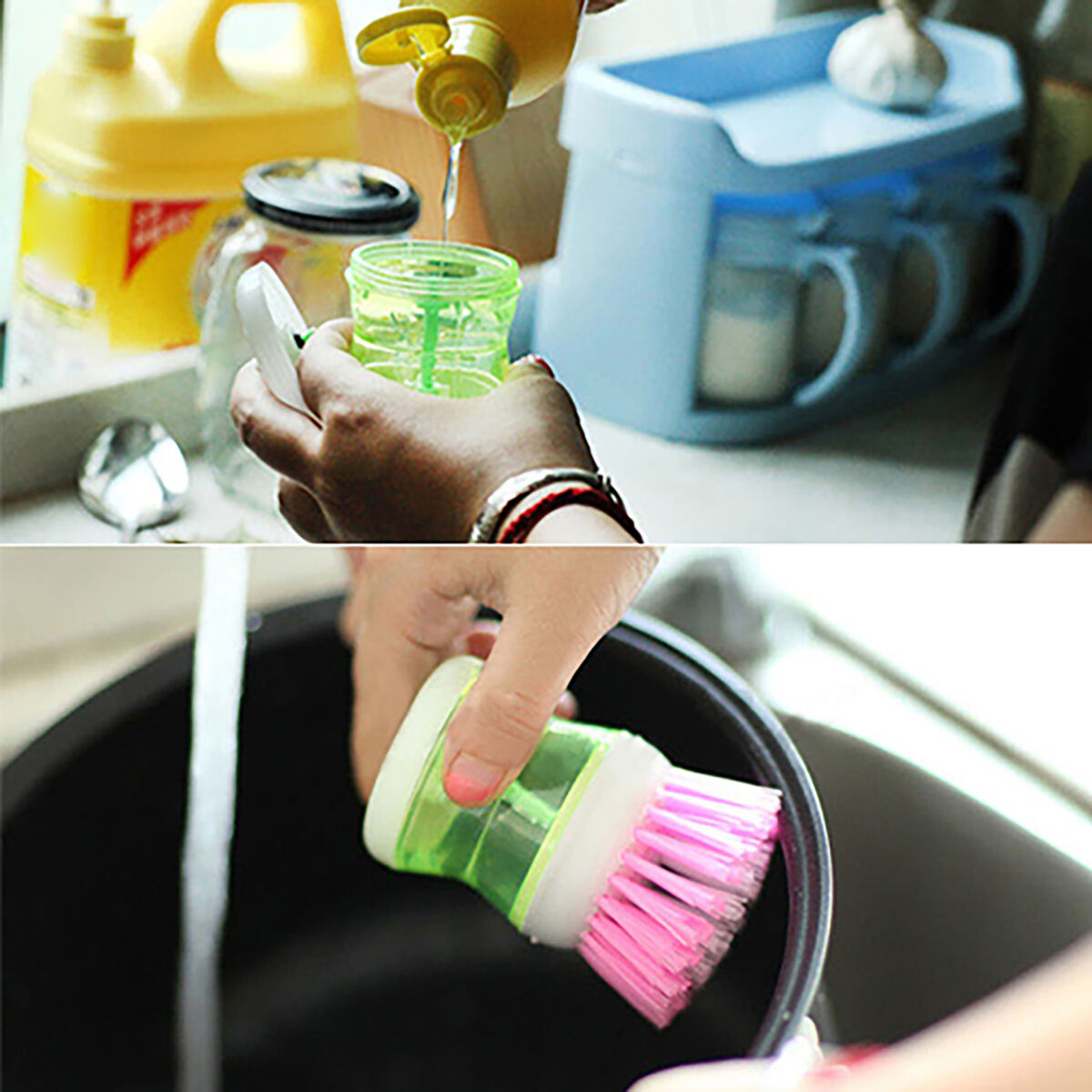 1pc Dish Brush Handheld Cleaning Liquid Storage Bowl Palm Scrubber Mini