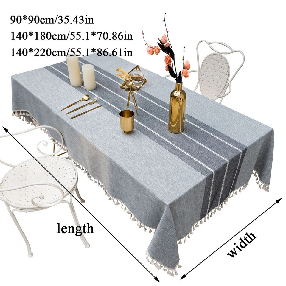 Rectangle Striped Tablecloth Striped Tassel Table Cloth Home Dust Cover - Image 3 of 4