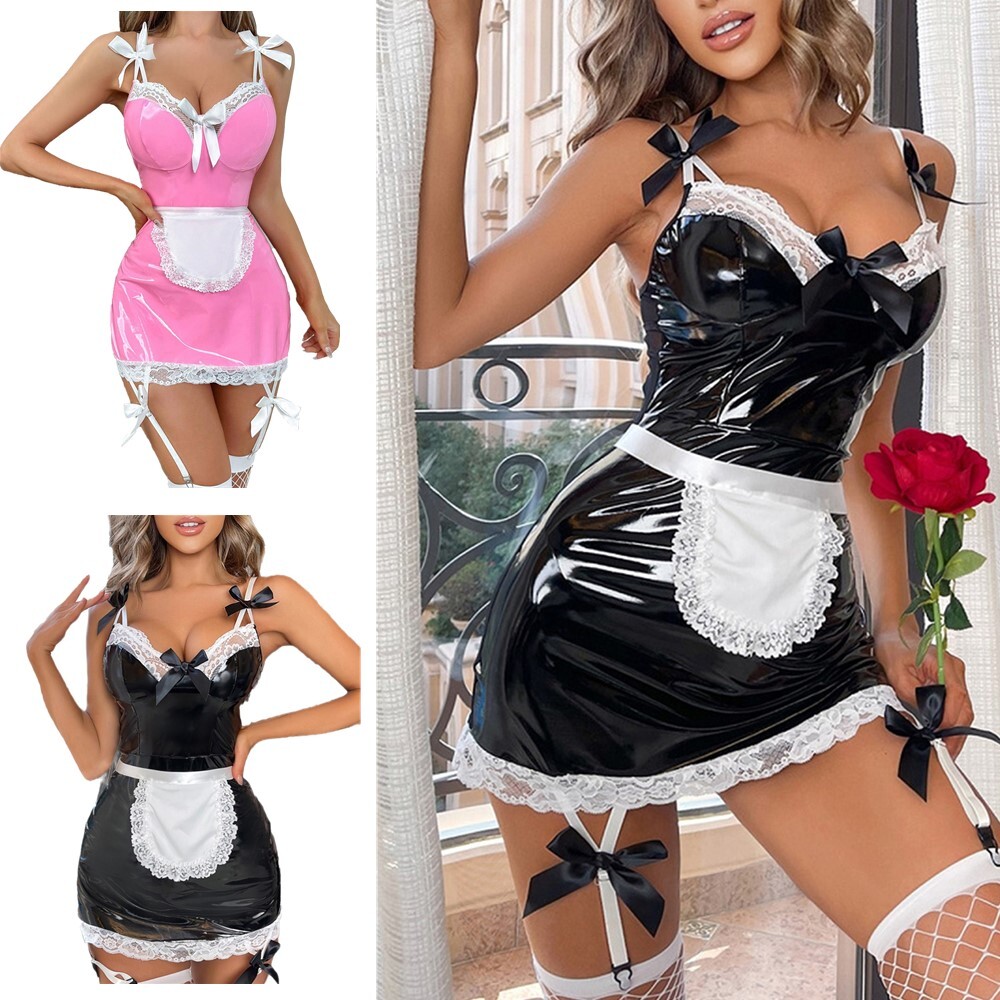 white christmas dresses Revealing Sexy Sheer Dress French Maid Lingerie Anime Cosplay Costume – Le  Jour Jour main image 0