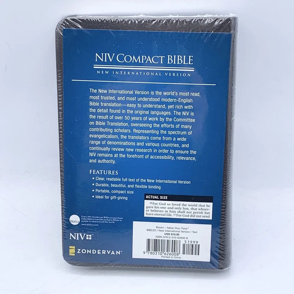 NIV Compact Holy Bible Brown Italian Duo-Tone Leathersoft Zondervan SEALED NEW - Image 2 of 4