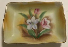 Vintage Hand Painted Yellow Gold Rim Salt Dishes Nut Candy Tea Bag Trinket 3x4"