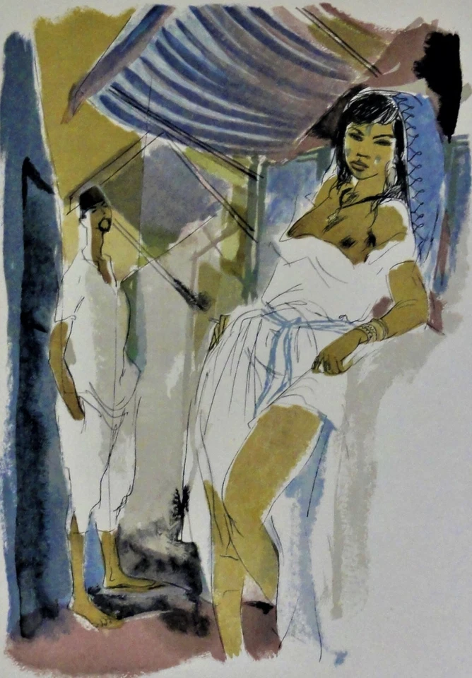 Gaston BARRET (1910-1991) sign & num.Farblitho: JUNGE FRAU HALB-NACKT IM ORIENT - Bild 2 von 4