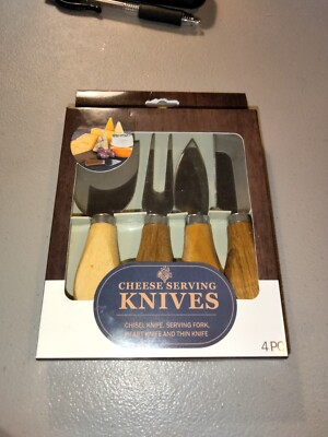 4-Pc Cheese Knife Set Stainless, Thin, Heart,Chisel Knives & Svg. Fork