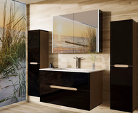 BadezimmermöBel Set BadmöBel Hochglanz Eiche/ Schwarz Spiegelschrank Keramik Led