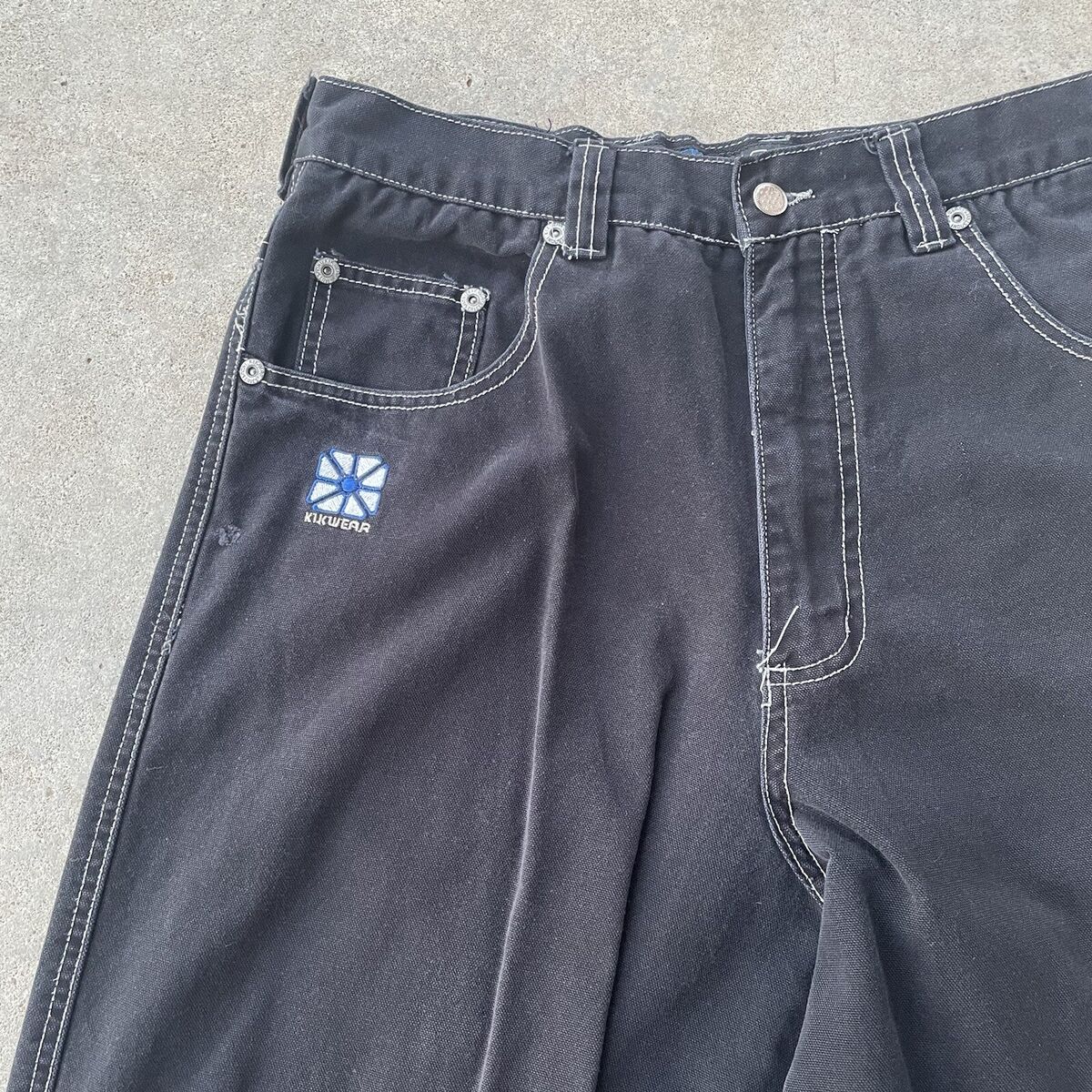 Vtg Kikwear Wide Leg Baggy Black Denim Jeans Size 32 Rave Vtg Kikwear Wide Leg Baggy Black Denim Jeans Size 32 Rave