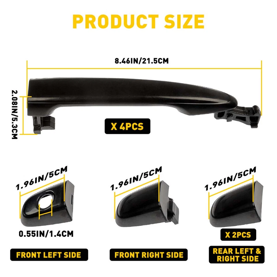 Set of 4 Exterior Door Handle Black Front & Rear Side For 2007-2011 Toyota Camry - Imagem 2 de 4