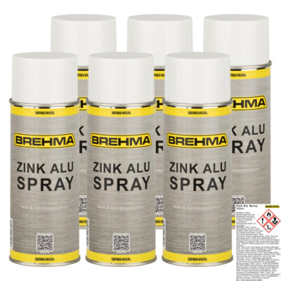 6x BREHMA Zink Alu Spray hell Grundierung Korrosionsschutz bis 300°C 400ml
