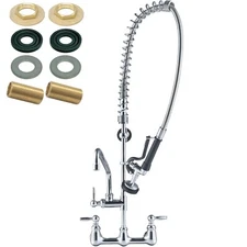 Commercial Faucet with Pre-Rinse Sprayer, 35-Inch Height, Wall Mount, Polishe...