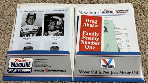 1987 Team Valvoline Pontiac Media Press Kit #75 Neil Bonnett #50 Greg Sacks - Picture 3 of 12