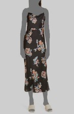425 Vince Women Black Ikat Floral Cowl Neck Satin Slip dress Size 0