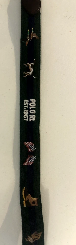 $175 POLO RALPH LAUREN Talla 32 Hombre Pato Verde Perro de Caza EE. UU. Cinturón Punta de Aguja Foto 3 de 4