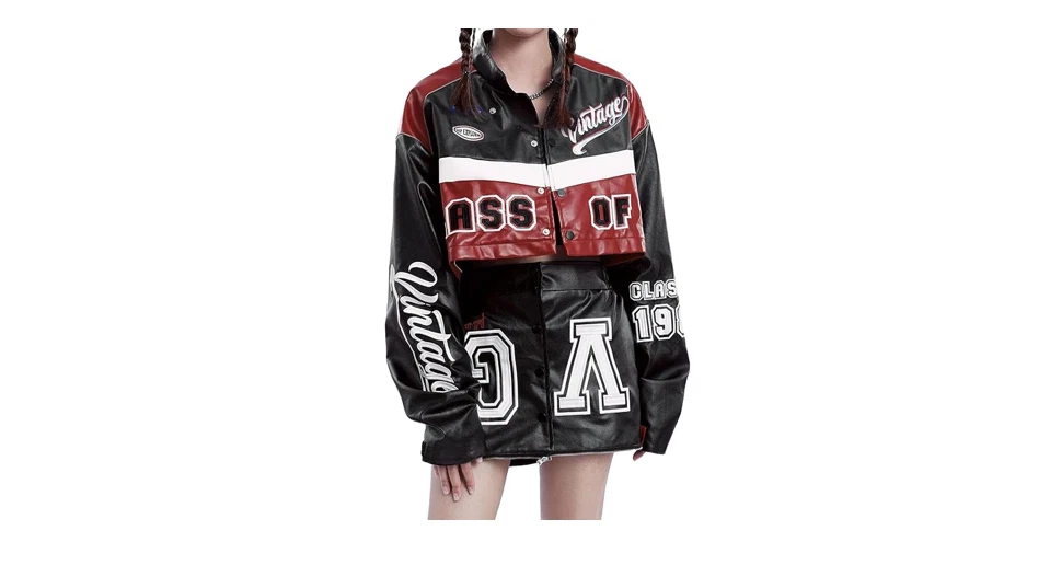 Aelfric Eden женщин искусственной кожи куртка Y2k VG гоночная куртка большого размера, S - Изображение 3 из 4